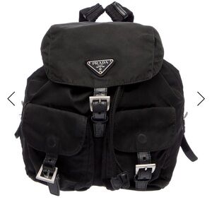 Prada Black Nylon Backpack with Front Buckle Pockets